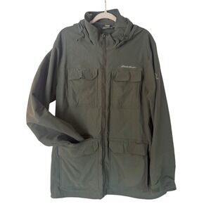 Eddie Bauer Travex Mens XL Olive Green Hooded Full Zip Field Jacket Windbreaker
